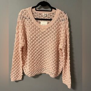 NWT Miracle Open Knit Boxy Pink Crew Neck Sweater. Size S/M